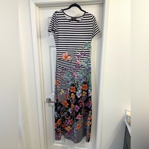 Black & White Striped Floral Maxi Dress, Size Medium